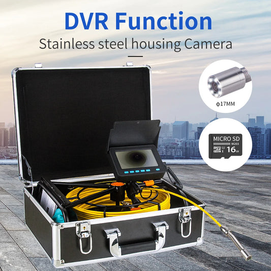 Piping Endoscope Cameras 4.3in HD 16GB DVR Monitor,10M-50M SYANSPAN IP68 Industrial Drain Sewer Pipe Inspection Camera Endoscope