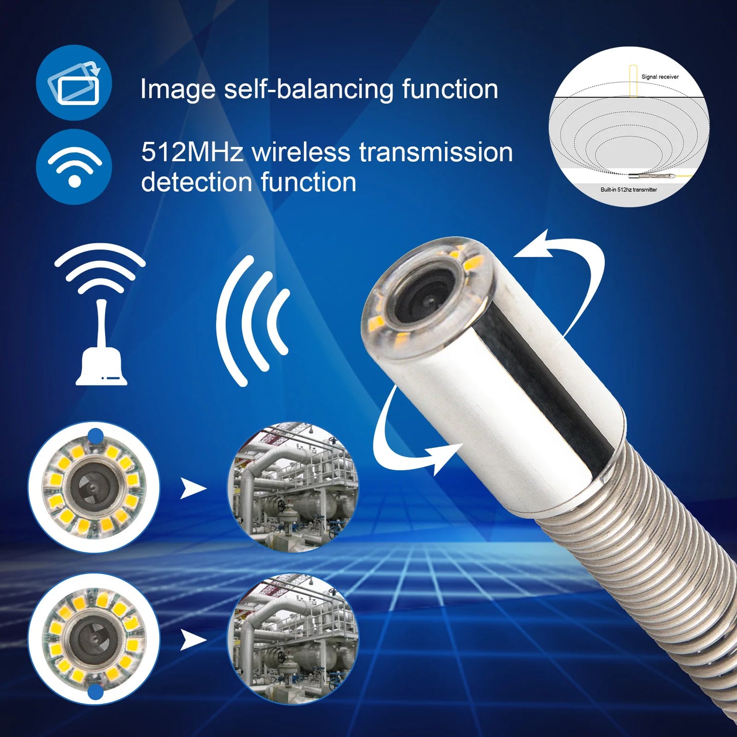 512Hz Transmitter Image Self-leveling Camera Head SYANSPAN Well Pipe Inspection Camera,Drain Sewer Pipeline Industrial Endoscope