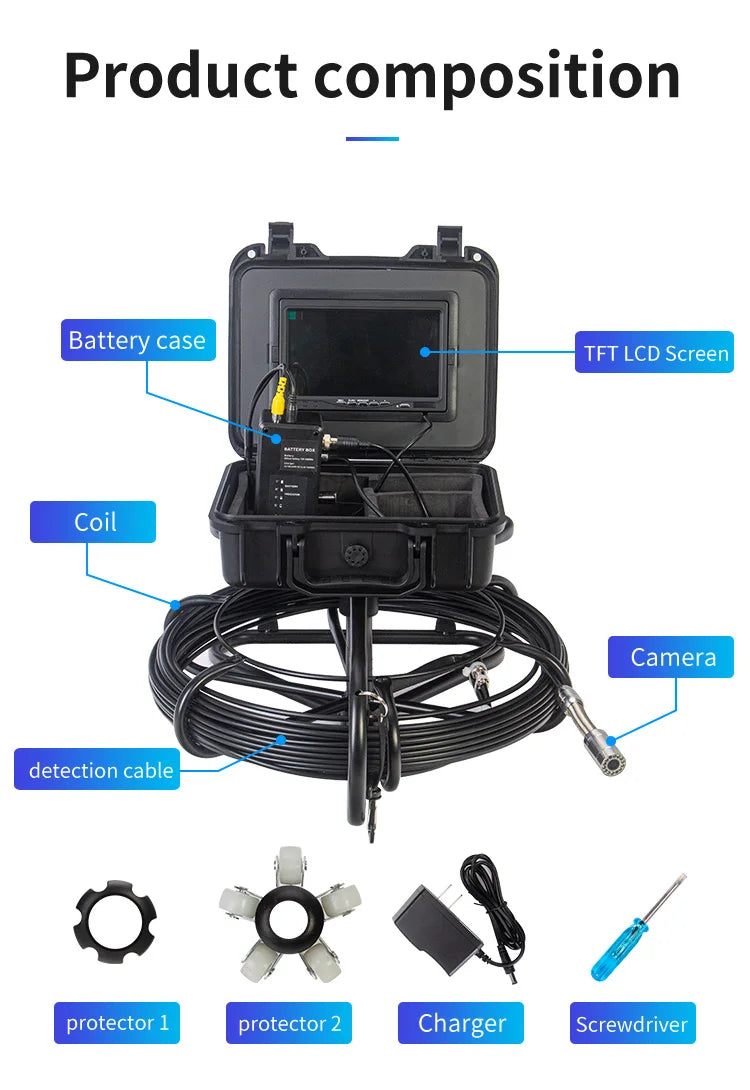 7"/9” Wireless WiFi 10M-100M SYANSPAN Black Fiberglass Cable HD Sewer Drain Pipe Inspection Camera,Pipeline Industrial Endoscope