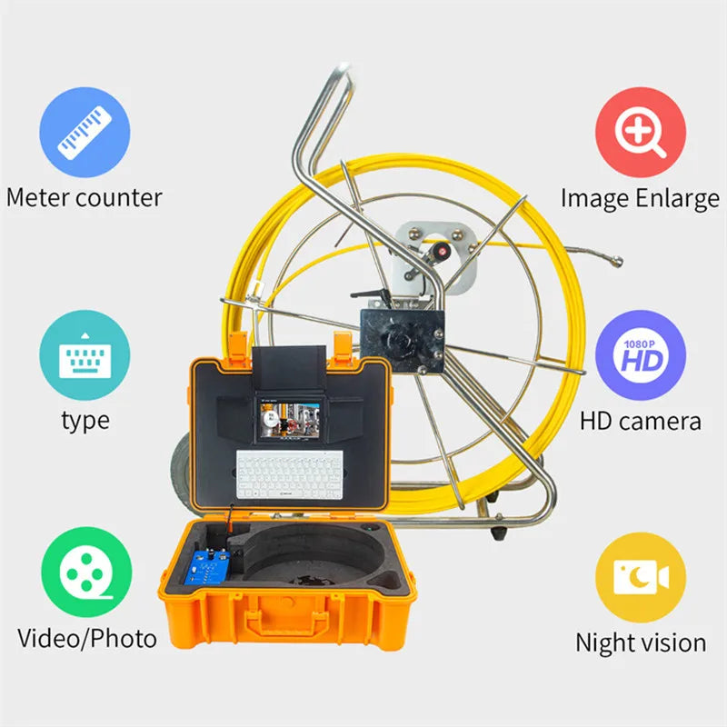 9mm Cable Pipe Inspection Camera, SYANSPAN 7" HD Screen Sewer Cameras with DVR 10-200M Drain Industrial Endoscope 1080P