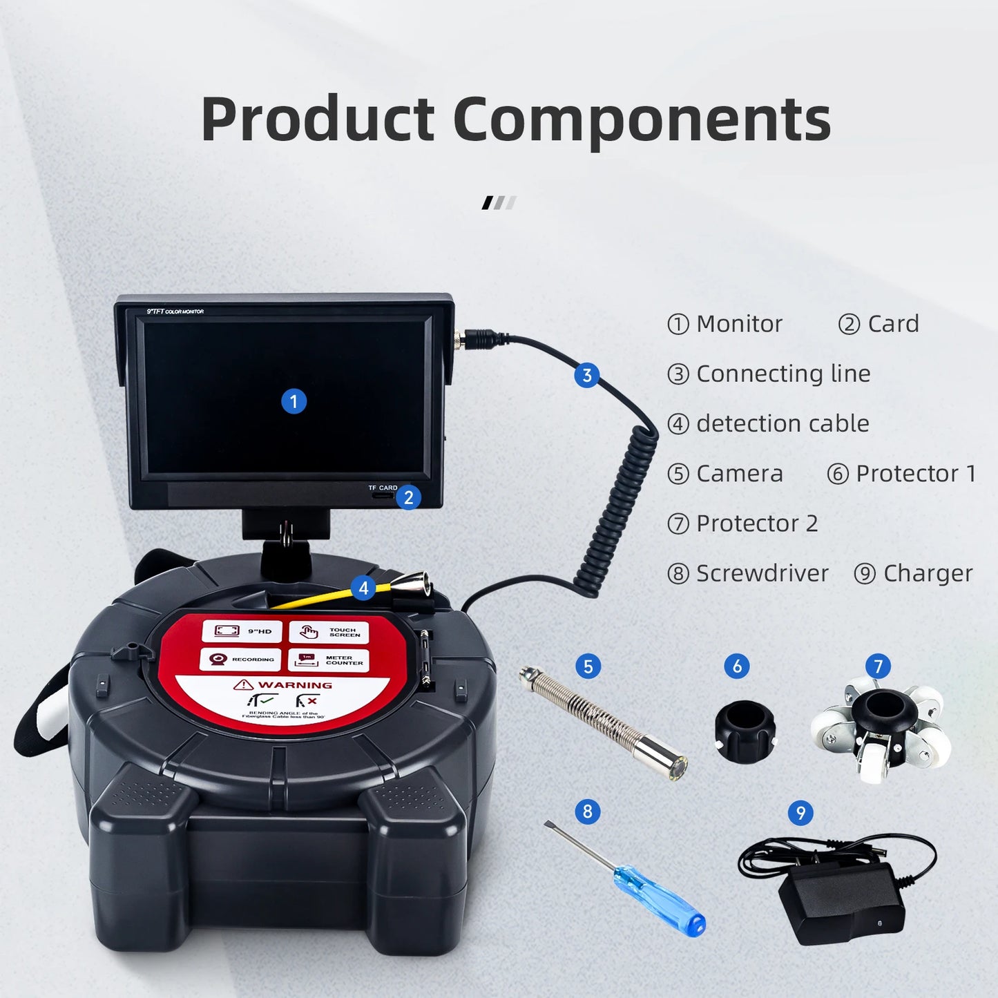 512HZ Self-leveling Meter Counter 9" DVR SYANSPAN  23mm Pipe Inspection Camera Drain Sewer Pipeline Industrial Endoscope IP68