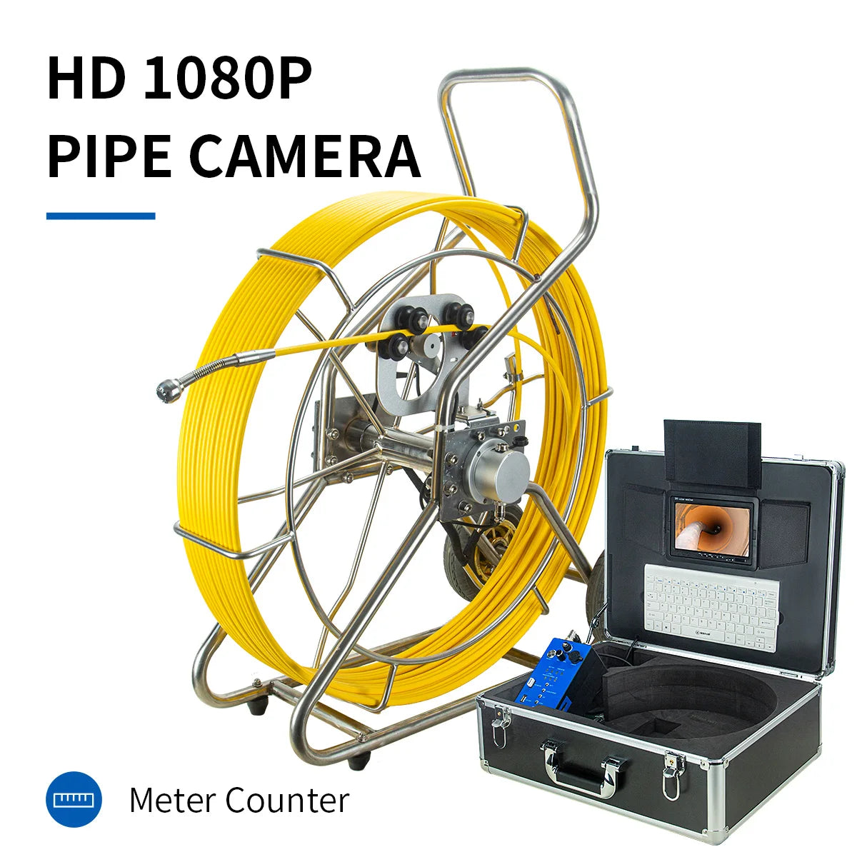 9mm Cable Pipe Inspection Camera, SYANSPAN 7" HD Screen Sewer Cameras with DVR 10-200M Drain Industrial Endoscope 1080P