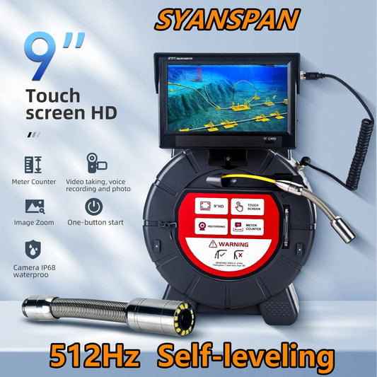 512HZ Self-leveling Meter Counter 9" DVR SYANSPAN  23mm Pipe Inspection Camera Drain Sewer Pipeline Industrial Endoscope IP68
