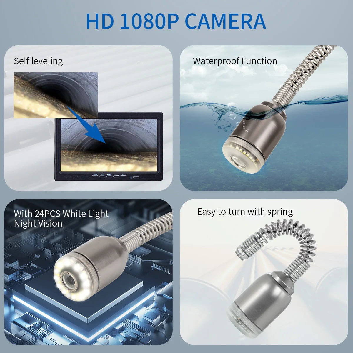 9mm Dia Cable Image Self-leveling 7" HD DVR Pipe Inspection Camera,SYANSPAN 20/30/50/100/200M Sewer Industrial Endoscope 1080P