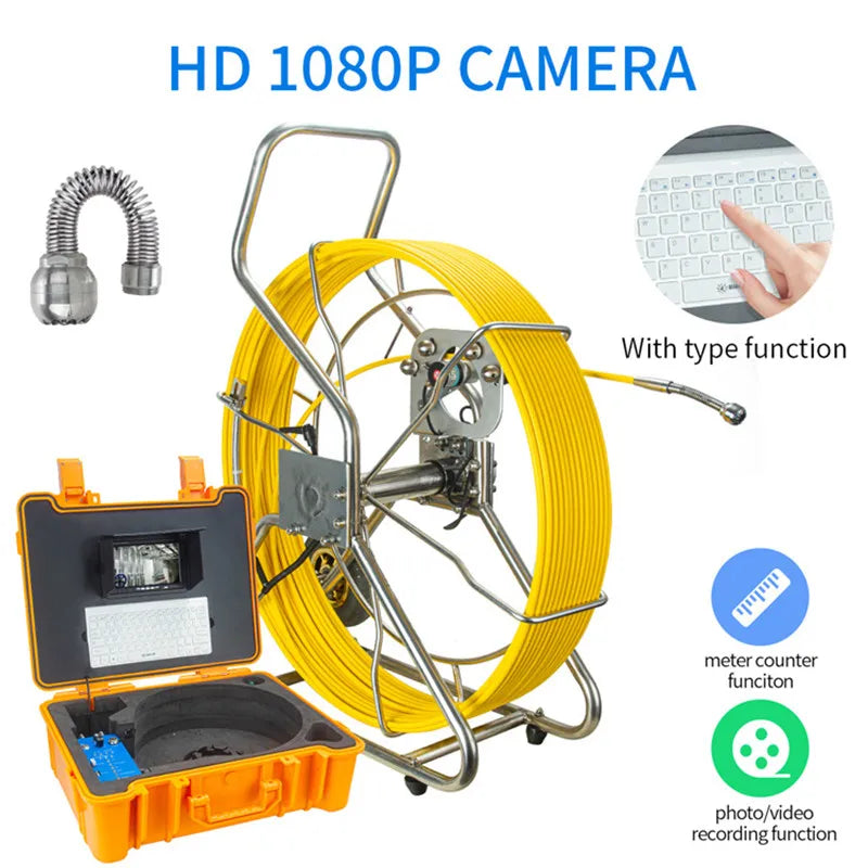 9mm Cable Pipe Inspection Camera, SYANSPAN 7" HD Screen Sewer Cameras with DVR 10-200M Drain Industrial Endoscope 1080P