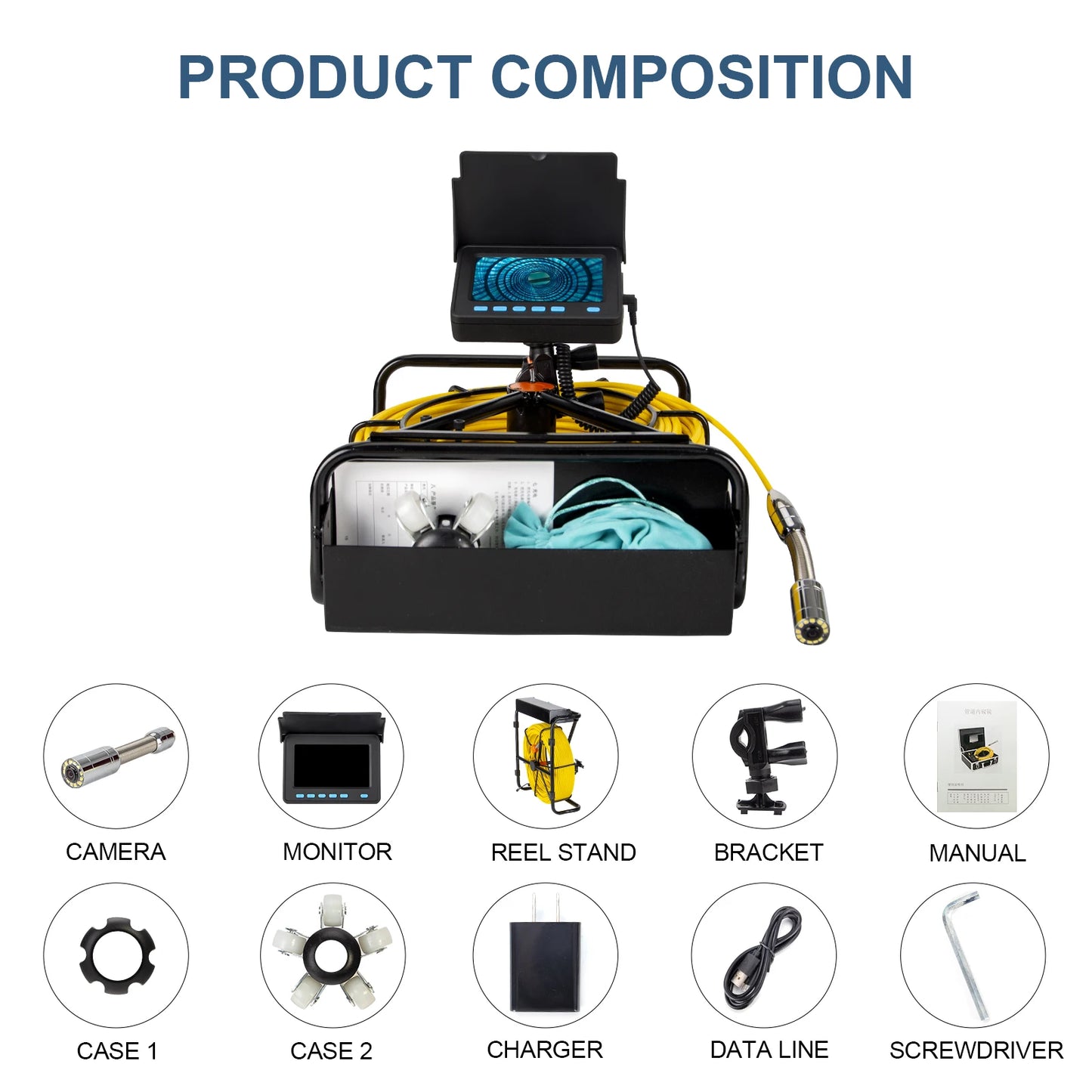 Sewer Pipe Inspection Camera DVR 16GB Video Recording,SYANSPAN Drain Industrial Endoscope Waterproof  8500MHA Battery 20/30/50M